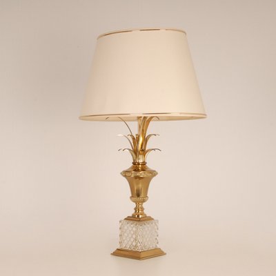 Vintage Hollywood Regency Crystal Base Palm Leaf Table Lamp-GOE-1152881