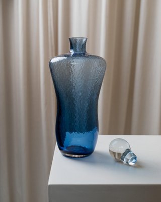 Vintage Hollywood Regency Glass Decanter in Blue by ICM, Italy, 1980s-HVJ-2026490