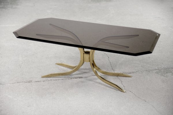 Vintage Hollywood Regency Gold Brass Glamour Coffee Table With Glass Top, 1970s-ZAA-1231289