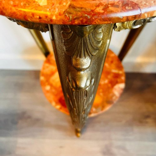 Vintage Hollywood Regency Rosso Verona Marble Tall Table