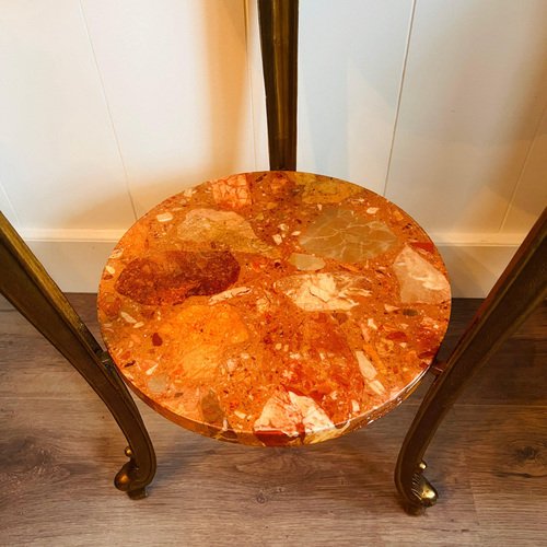 Vintage Hollywood Regency Rosso Verona Marble Tall Table