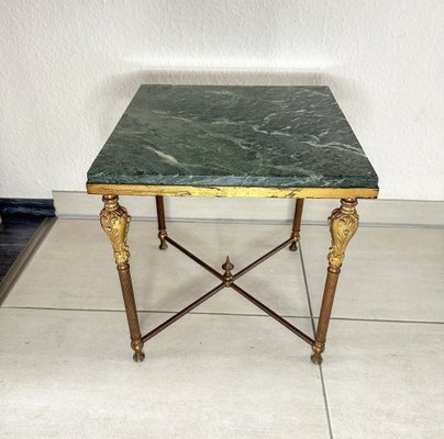 Vintage Hollywood Regency Side Tables in Brass with Green Marble Tops, 1970s, Set of 3-GWW-2043403