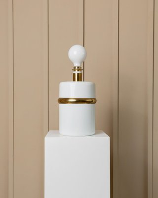 Vintage Hollywood Regency Table Lamp with White with Golden Accents, Italy, 1980s-HVJ-2026485