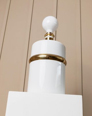 Vintage Hollywood Regency Table Lamp with White with Golden Accents, Italy, 1980s-HVJ-2026485