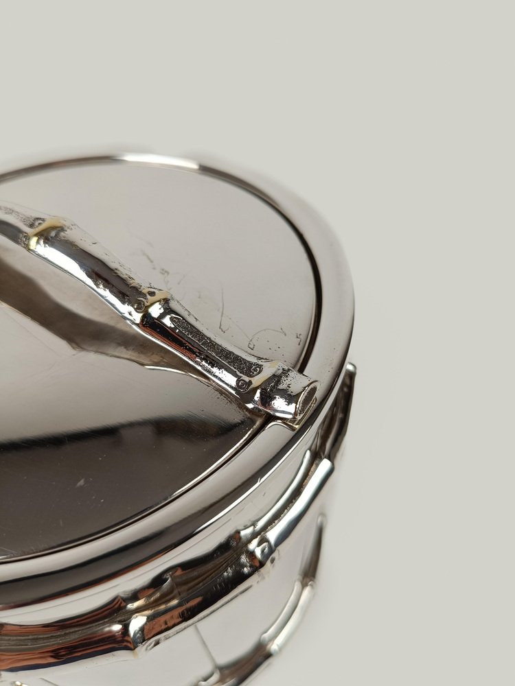 Vintage Ice Bucket in Silver-Plated Faux Bamboo in the style of Maison Baguès, 1970s