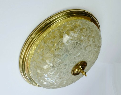 Vintage Ice Glass and Brass Ceiling Lamp from Schröder & Co., 1970s-FH-674562