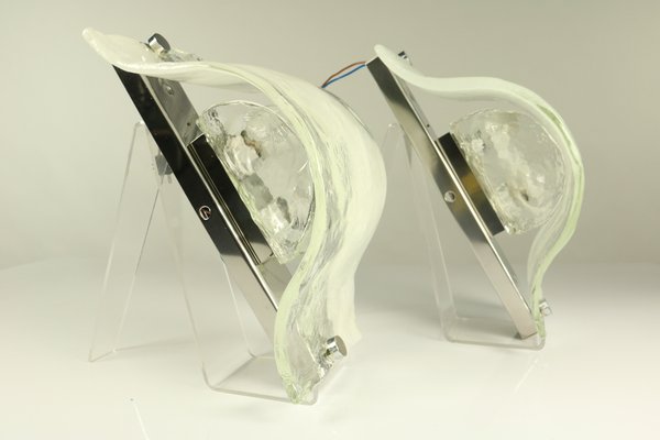 Vintage Ice Glass Sconces from Kalmar, 1960s, Set of 2-FUP-658887