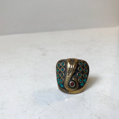 Vintage Incense Stick Holder in Bronze and Turquoise, India, 1970s-LCR-989295