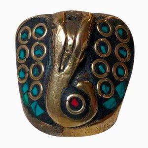 Vintage Incense Stick Holder in Bronze and Turquoise, India, 1970s-LCR-989295