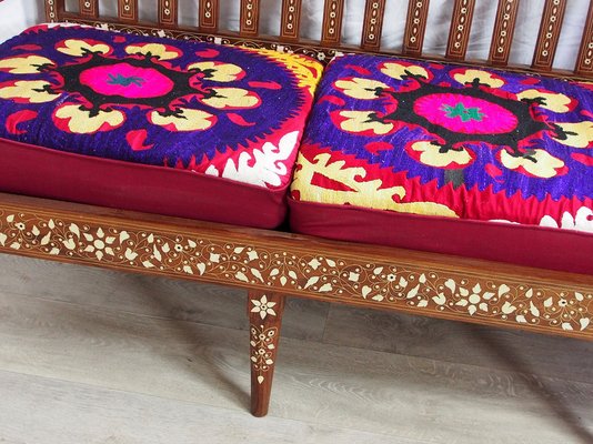 Vintage Indian Anglo Three-Piece Sofa Set with Silk Suzani Cover, 1960s, Set of 3-UZN-1397299