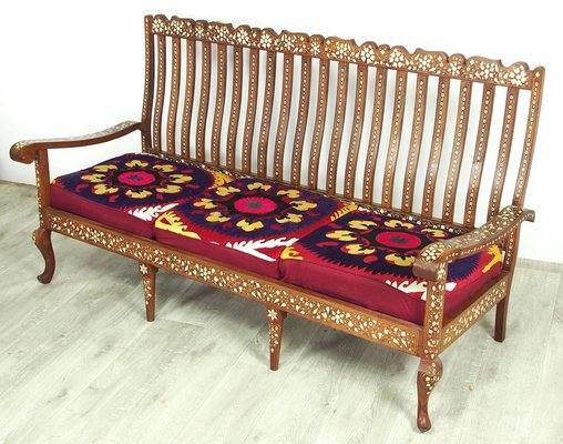 Vintage Indian Anglo Three-Piece Sofa Set with Silk Suzani Cover, 1960s, Set of 3-UZN-1397299