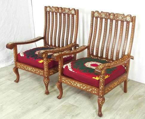 Vintage Indian Anglo Three-Piece Sofa Set with Silk Suzani Cover, 1960s, Set of 3-UZN-1397299