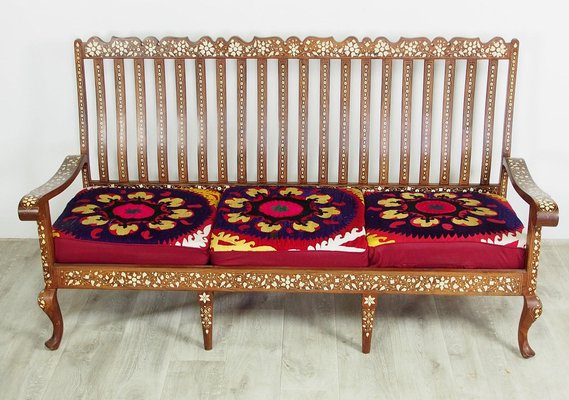 Vintage Indian Anglo Three-Piece Sofa Set with Silk Suzani Cover, 1960s, Set of 3-UZN-1397299