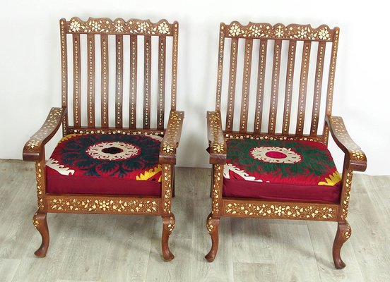 Vintage Indian Anglo Three-Piece Sofa Set with Silk Suzani Cover, 1960s, Set of 3-UZN-1397299