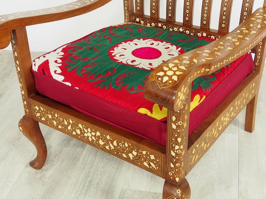 Vintage Indian Anglo Three-Piece Sofa Set with Silk Suzani Cover, 1960s, Set of 3-UZN-1397299