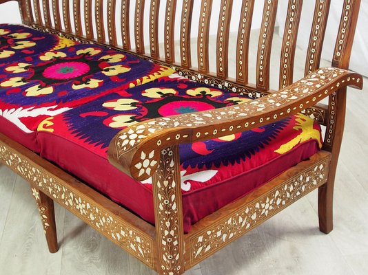 Vintage Indian Anglo Three-Piece Sofa Set with Silk Suzani Cover, 1960s, Set of 3-UZN-1397299