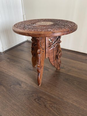 Vintage Indian Hand Carved Wooden Side Tables, Set of 2-DE-1311426