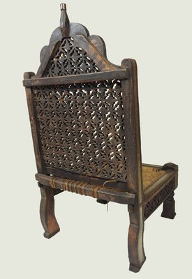 Vintage Indian Traditional Rajistan Tribal Hand-Carved Teak Pida Low Chair, 1920s-UZN-1395181