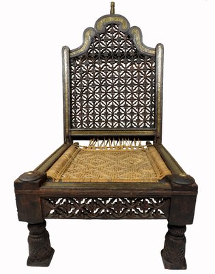 Vintage Indian Traditional Rajistan Tribal Hand-Carved Teak Pida Low Chair, 1920s-UZN-1395181