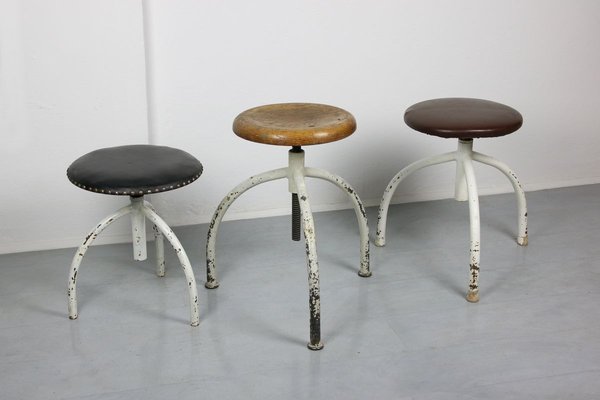 Vintage Industrial Adjustable Swivel Stools, Set of 3-HGJ-627784