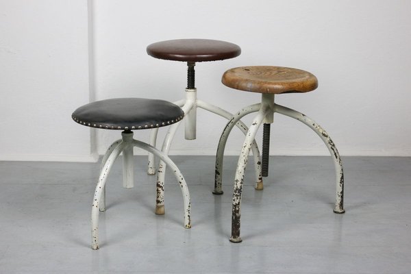 Vintage Industrial Adjustable Swivel Stools, Set of 3-HGJ-627784