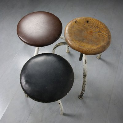 Vintage Industrial Adjustable Swivel Stools, Set of 3-HGJ-627784