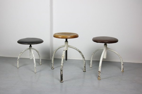 Vintage Industrial Adjustable Swivel Stools, Set of 3-HGJ-627784