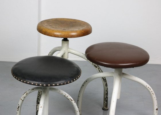 Vintage Industrial Adjustable Swivel Stools, Set of 3-HGJ-627784