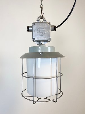 Vintage Industrial Aluminium Lamp with Milk Glass, 1970s-CGF-796460