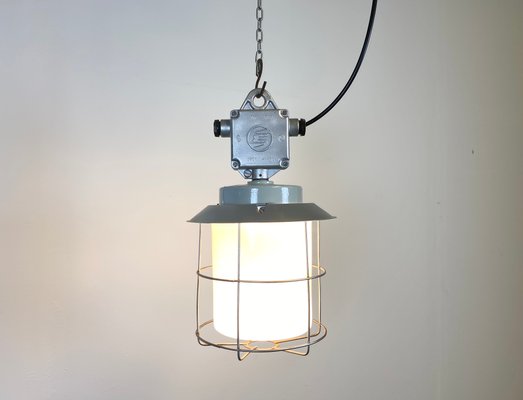 Vintage Industrial Aluminium Lamp with Milk Glass, 1970s-CGF-796460