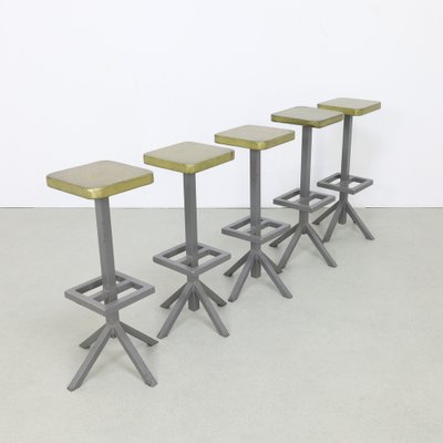 Vintage Industrial Bar Stools, 1970s, Set of 5-RZV-1735960