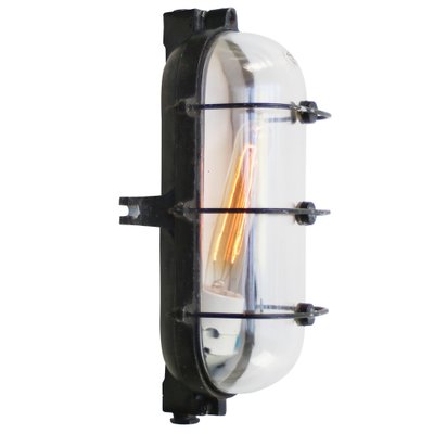 Vintage Industrial Black Cast Iron and Clear Glass Sconce from Industria Rotterdam-BLS-1723389