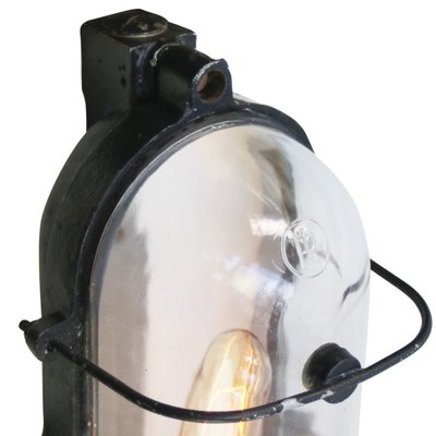 Vintage Industrial Black Cast Iron and Clear Glass Sconce from Industria Rotterdam-BLS-1723389