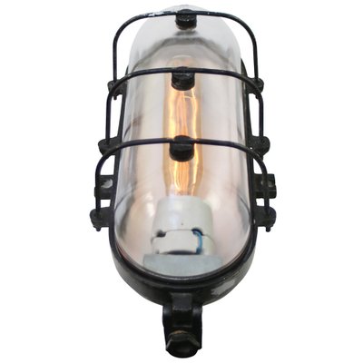 Vintage Industrial Black Cast Iron and Clear Glass Sconce from Industria Rotterdam-BLS-1723389