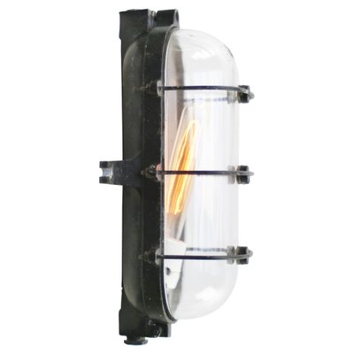 Vintage Industrial Black Cast Iron and Clear Glass Sconce from Industria Rotterdam-BLS-1723389