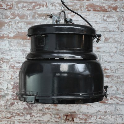 Vintage Industrial Black Enamel and Clear Glass Pendant Lamp-BLS-1722316