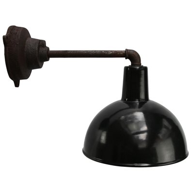 Vintage Industrial Black Enamel & Cast Iron Wall Lamp-BLS-925580