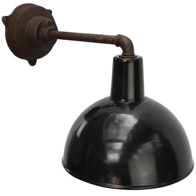 Vintage Industrial Black Enamel & Cast Iron Wall Lamp-BLS-925580