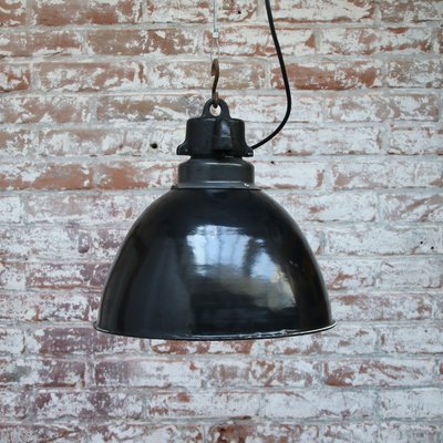 Vintage Industrial Black Enamel Pendant Lights, 1930s-BLS-1077506