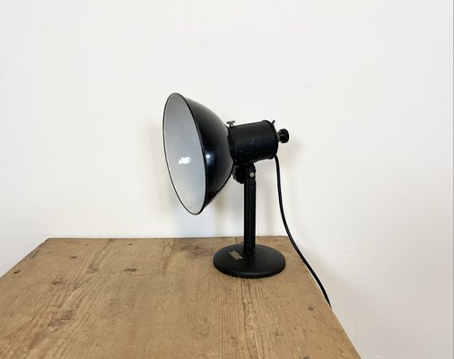 Vintage Industrial Black Enamel Table Lamp, 1950s-CGF-986348