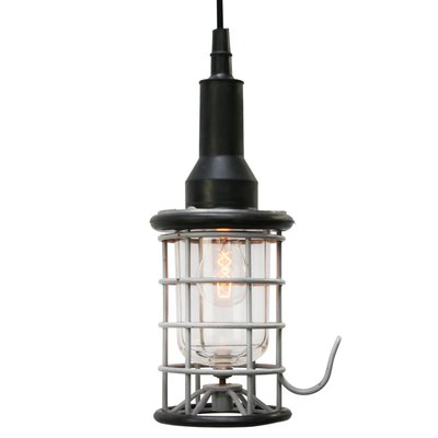 Vintage Industrial Black Rubber and Clear Glass Pendant Lamp from Stahl-BLS-730376