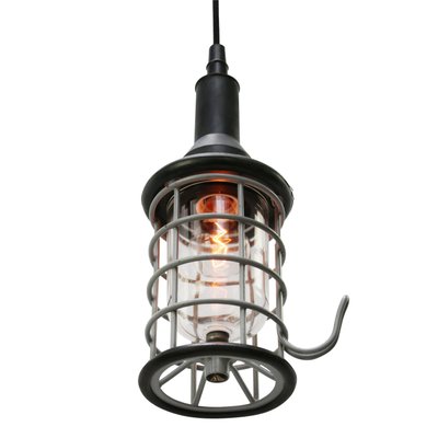 Vintage Industrial Black Rubber and Clear Glass Pendant Lamp from Stahl-BLS-730376