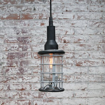 Vintage Industrial Black Rubber and Clear Glass Pendant Lamp from Stahl-BLS-730376