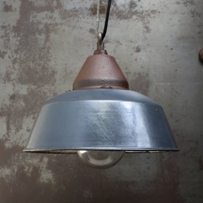 Vintage Industrial Blue Enamel and Cast Iron Pendant Lamp-BLS-2035706