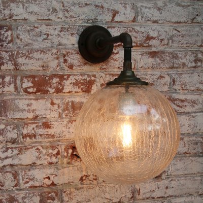 Vintage Industrial Brass, Cast Iron, and Clear Glass Sconce-BLS-653791