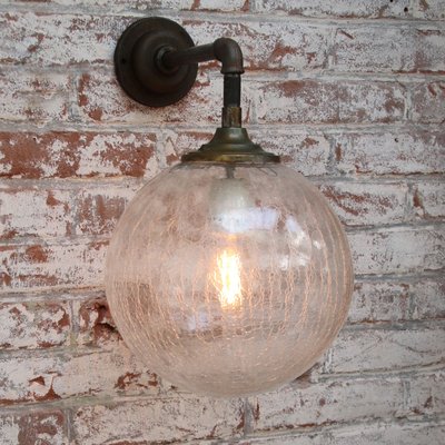 Vintage Industrial Brass, Cast Iron, and Clear Glass Sconce-BLS-653791