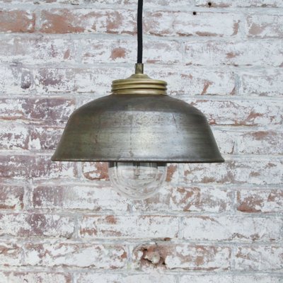 Vintage Industrial Brass Metal and Clear Glass Pendant Light-BLS-1118541