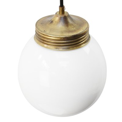 Vintage Industrial Brass & White Opaline Milk Glass Pendant Lamp-BLS-934738