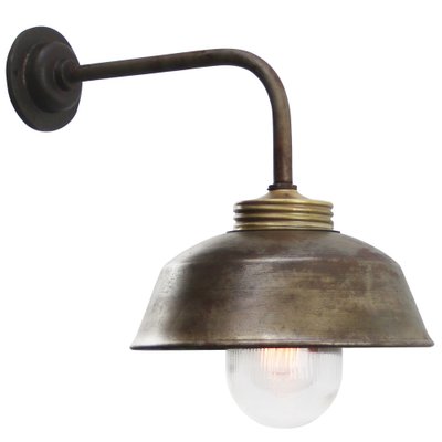 Vintage Industrial Brass with Clear Striped Glass Wall Light-BLS-1732283