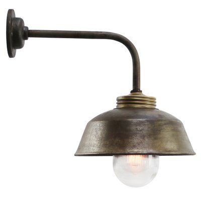 Vintage Industrial Brass with Clear Striped Glass Wall Light-BLS-1732283